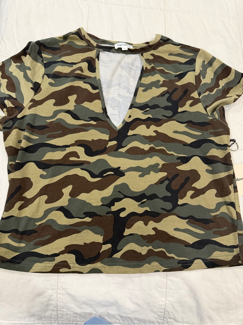 superdown Camo V-Neck Short Sleeve Tee - Olive, Brown, Black